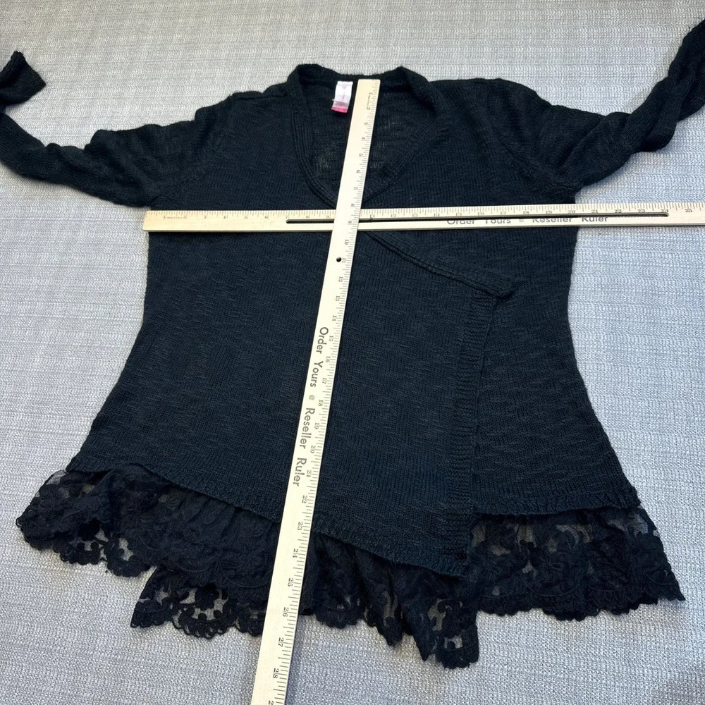Lace Trim Cardigan Womens XL‎ Black Open Front Boho Romantic Goth Fairy Coquette